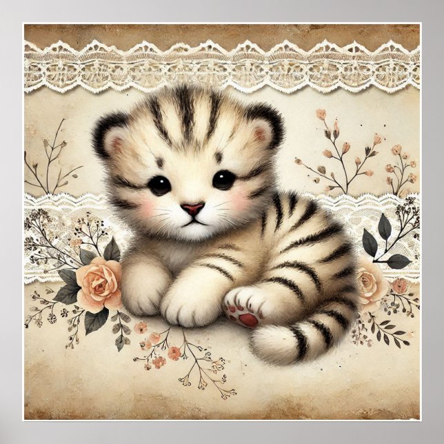 Poster Berçário Floral Baby Tiger (Frente)