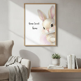 Poster Berçário Floral Floresta em Aquarela Coelhinho Beb