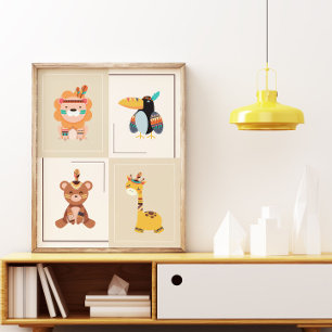 Poster Berçário Infantil Animais da Floresta Boho Neutro