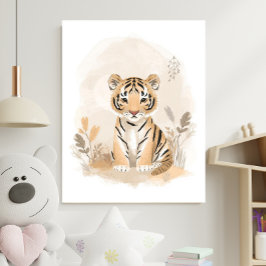Poster Berçário Infantil Boho Tigre Safari Neutro