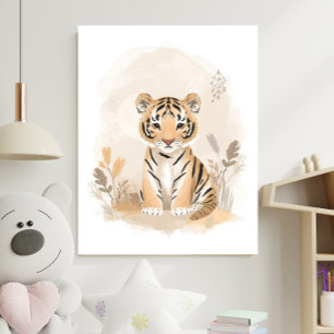 Poster Berçário Infantil Boho Tigre Safari Neutro