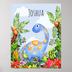 Poster Berçário Infantil de Dinossauro Aquarela Meninos S