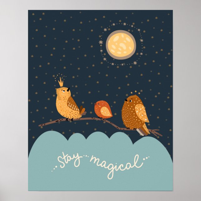 Poster Berçário mágico moderno scandi de passarinhos (Frente)