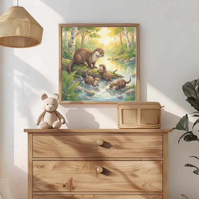 Poster Berçário Mamãe Lontra e Filhotes (Criador carregado)