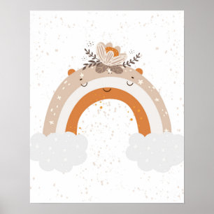 Poster Berçário moderno escandinavo fofo com arco-íris e 