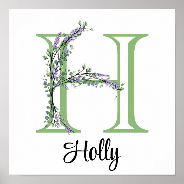 Poster Berçário Monograma H Lavanda Eucalipto (Frente)