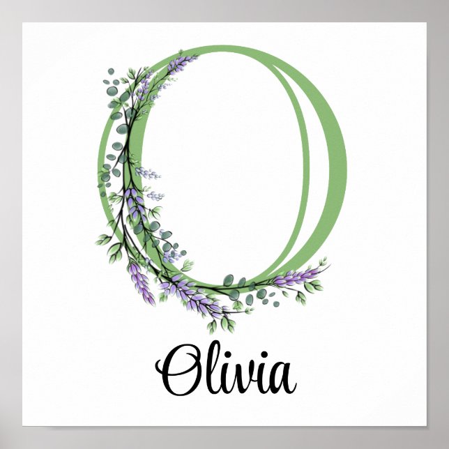 Poster Berçário Monograma O Lavanda Eucalipto  (Frente)