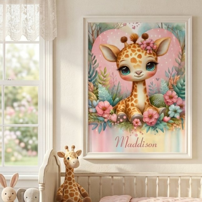 Poster Berçário Personalizado com Nome de Girafa Bebê Fof (Criador carregado)