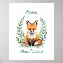 Berçário Personalizado de Raposa Bebê Aquarela Flo