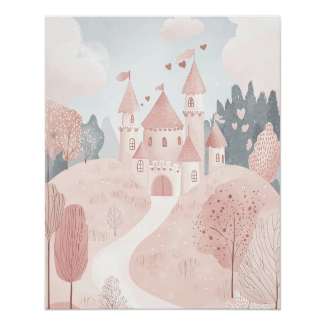 Póster Berçário Tema Princesa, Arte de Parede para Menina (Frente)