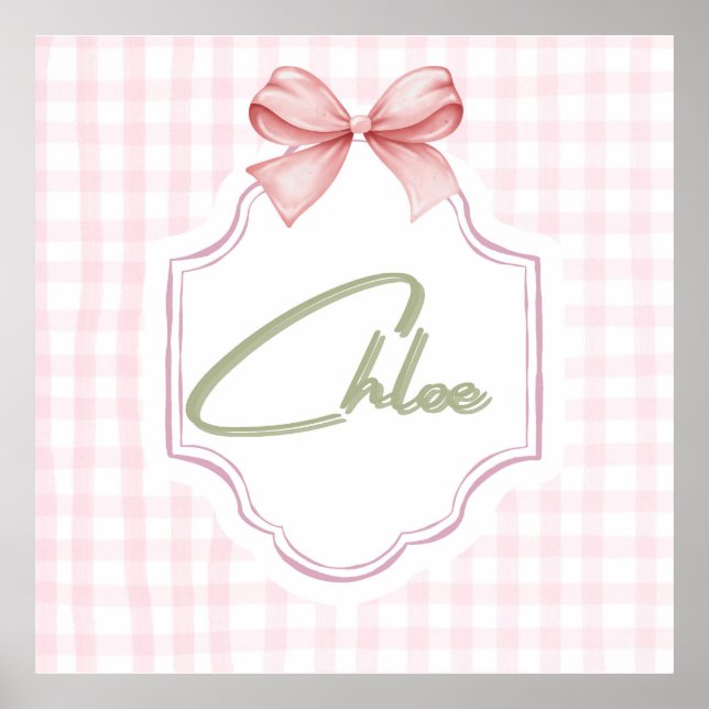 Poster Berço Personalizado para Menina Chloe com Laço e X (Frente)