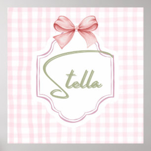 Poster Berço Personalizado Stella Menina com Laço e Xadre