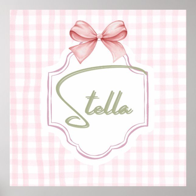 Poster Berço Personalizado Stella Menina com Laço e Xadre (Frente)