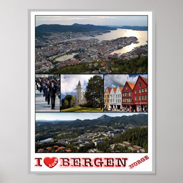 Poster Bergen - Norge - I Love - (Frente)