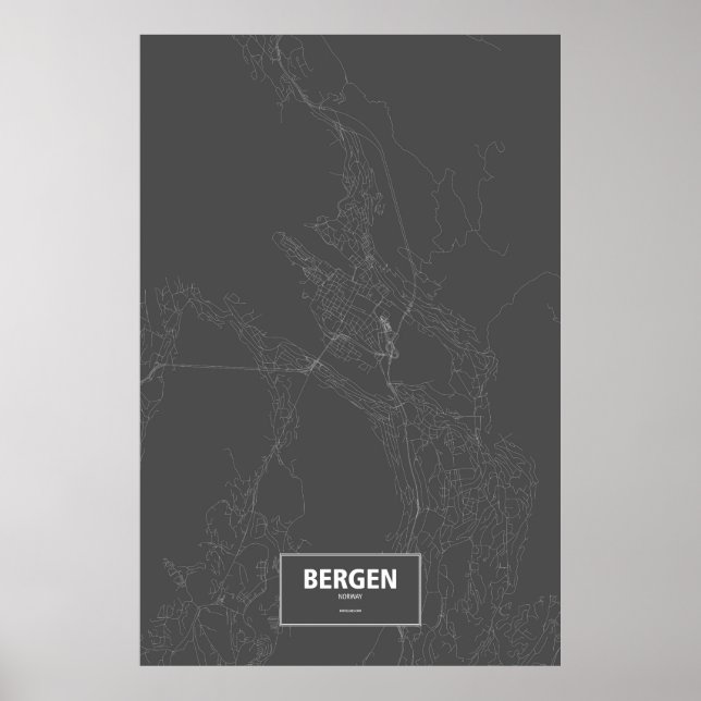 Póster Bergen, Noruega (branco a preto) (Frente)