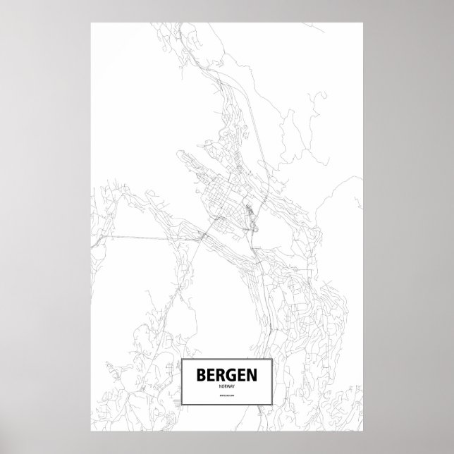 Póster Bergen, Noruega (preto no branco) (Frente)