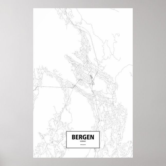 Póster Bergen, Noruega (preto no branco) (Frente)