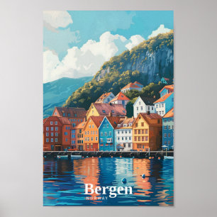Poster Bergen Norway Art Viagens vintage