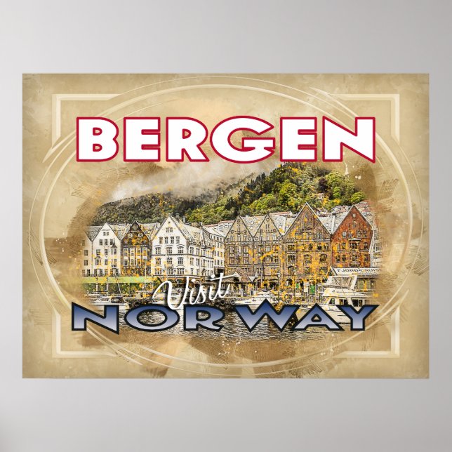Poster Bergen, Visite a Noruega (Frente)