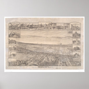 Poster Berkeley, CA. Mapa Panorâmico 1891 (0099A) - Resta