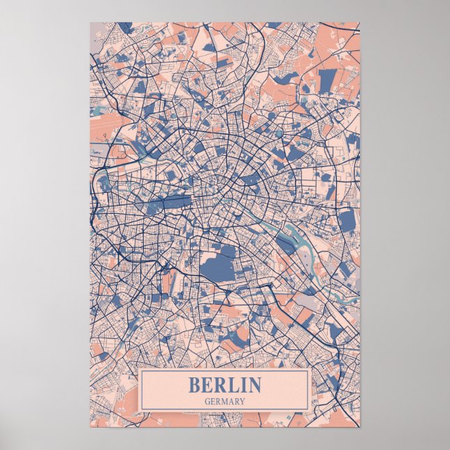 Poster Berlim Alemanha Mapa da Cidade Ventilada Viagem (Frente)