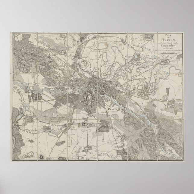 Poster Berlin Map, Plan of the City, Surrounding District (Frente)