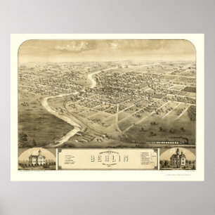Póster Berlin, WI Panoramic Map - 1867