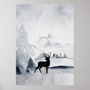 Poster Berna de inverno - Cinza russa Aquarela