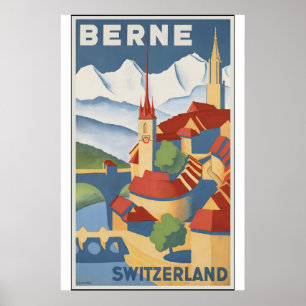 Poster Berna Suíça Cartaz de Viagem Antigo - Enquadrado