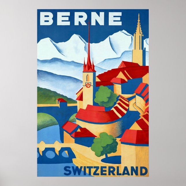 Póster Berne ~ Suiça ~Poster de viagens suíço Vintage (Frente)