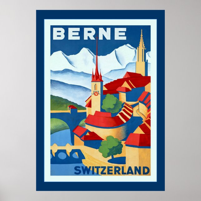 Póster Berne ~ Suiça ~Vintage Viagem (Frente)
