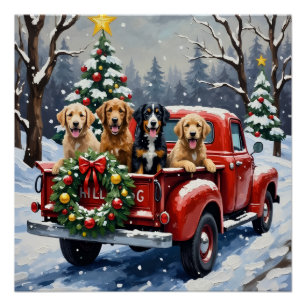 Póster Bernedoodle Natal Caminhão Vermelho Feriado