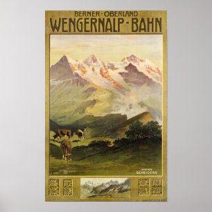 Póster Berner Bernese Oberland Suiça Viagens vintage