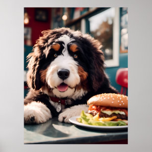 Poster Bernerdoodle Adorável no Jantar