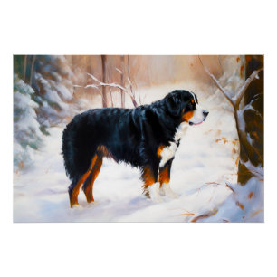 Póster Bernese Mountain Deixe Nevar Natal 