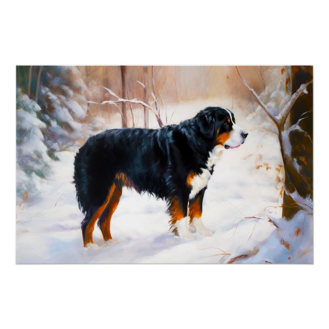 Póster Bernese Mountain Deixe Nevar Natal  (Frente)