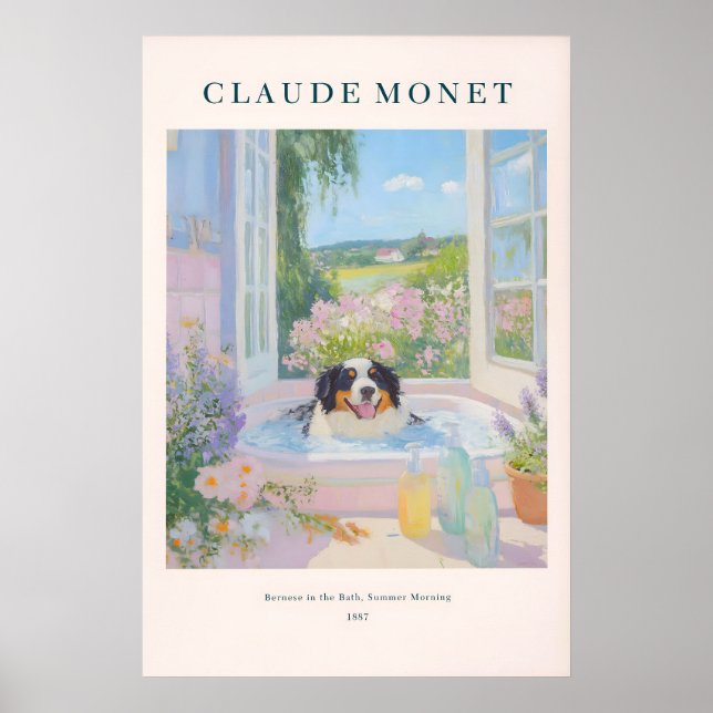 Poster Bernese Mountain Dog Art Print Monet Style Floral  (Frente)