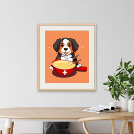Poster Bernese Mountain Dog Eating Fondue