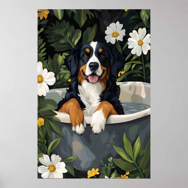 Poster Bernese Mountain Dog In Bathtub Poster, Funny Dog (Frente)