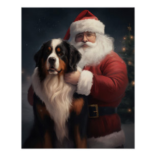 Póster Bernese Mountain Dog Papai Noel Natal Festivo