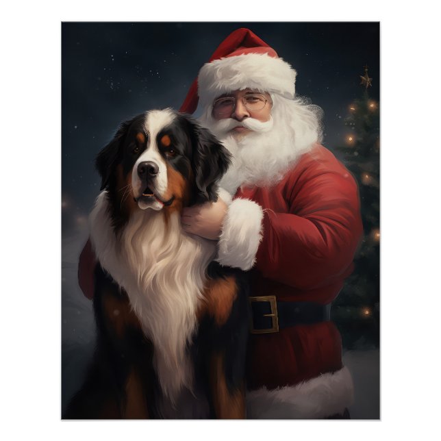 Póster Bernese Mountain Dog Papai Noel Natal Festivo (Frente)