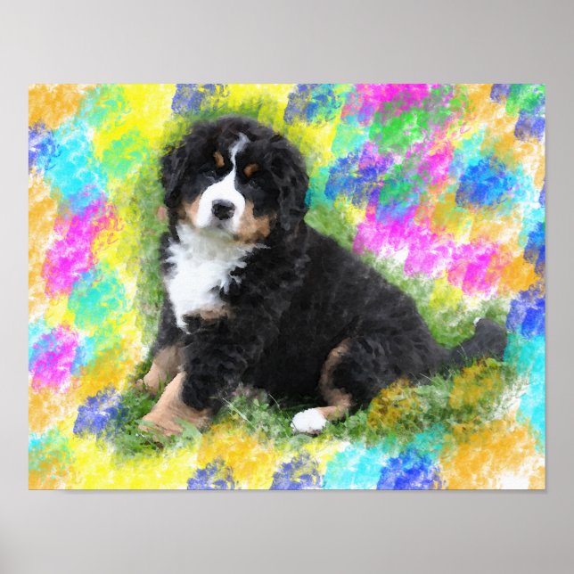Poster Bernese Mountain Dog Watercolor Pintura (Frente)