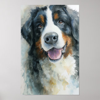 Poster Bernese Mountain dog watercolor portrait