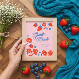Poster Berries e flores de livros-convidados do chá de fr
