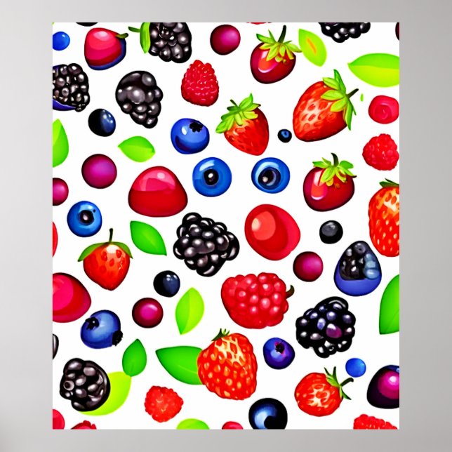 Poster Berry Burst: Padrão de Fruta (Frente)