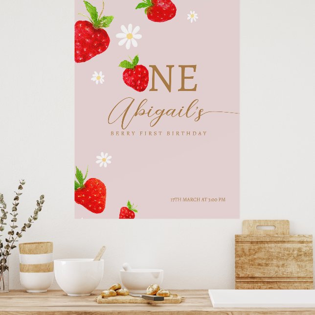 Poster Berry First 1rua Strawberry Birthday Bem-vindo (Cozinha)