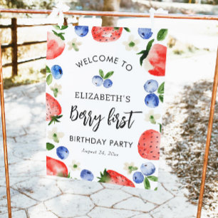 Poster Berry First Birthday Strawberry Bem-vindo