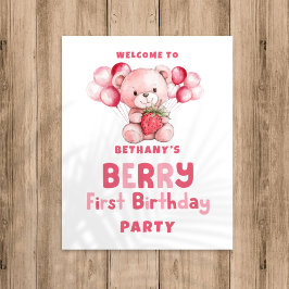 Poster Berry First Birthday Strawberry Bem-vindo à festa