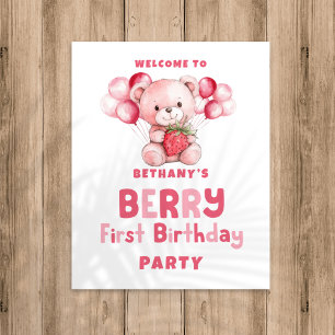 Poster Berry First Birthday Strawberry Bem-vindo à festa