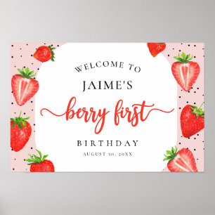 Poster Berry First Birthday Strawberry Girl